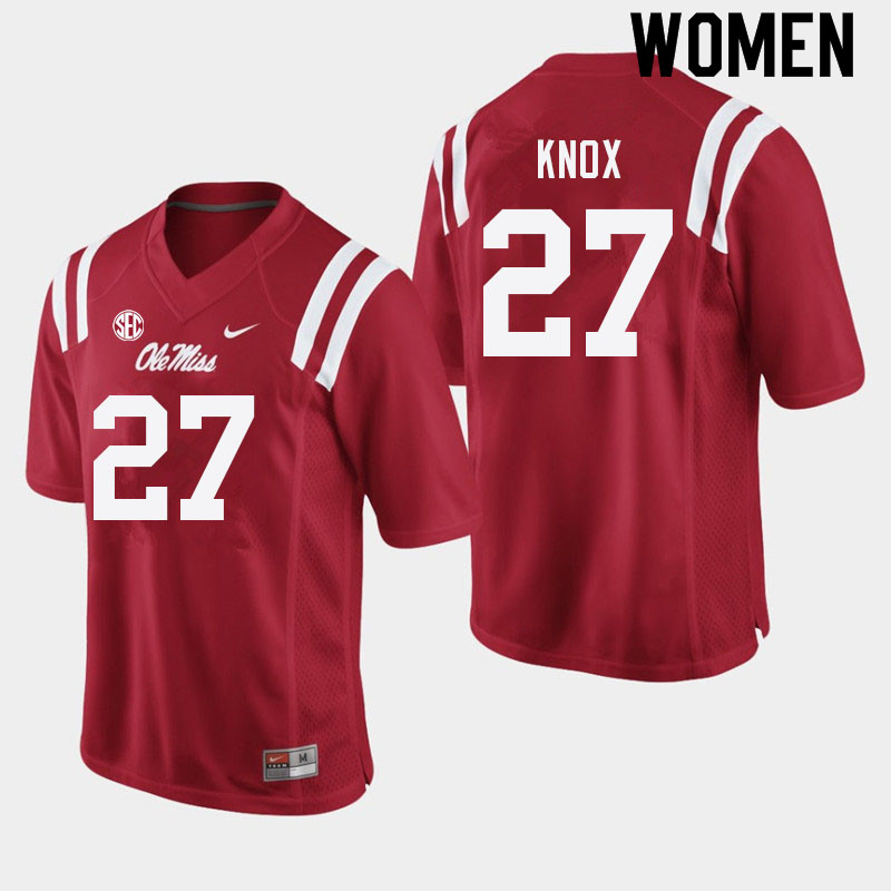 Women #27 Jalen Knox Ole Miss Rebels College Football Jerseys Sale-Red - Click Image to Close